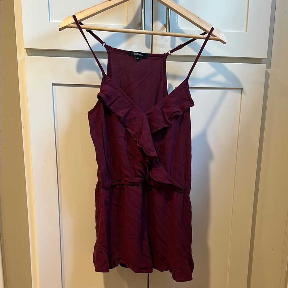 Burgundy Ruffle Top Shorts Romper